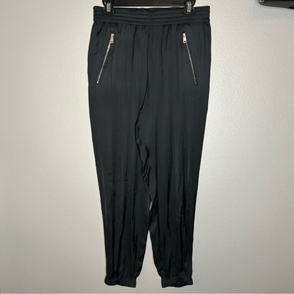 The Kooples SPORT black satin joggers with zippered pockets size medium